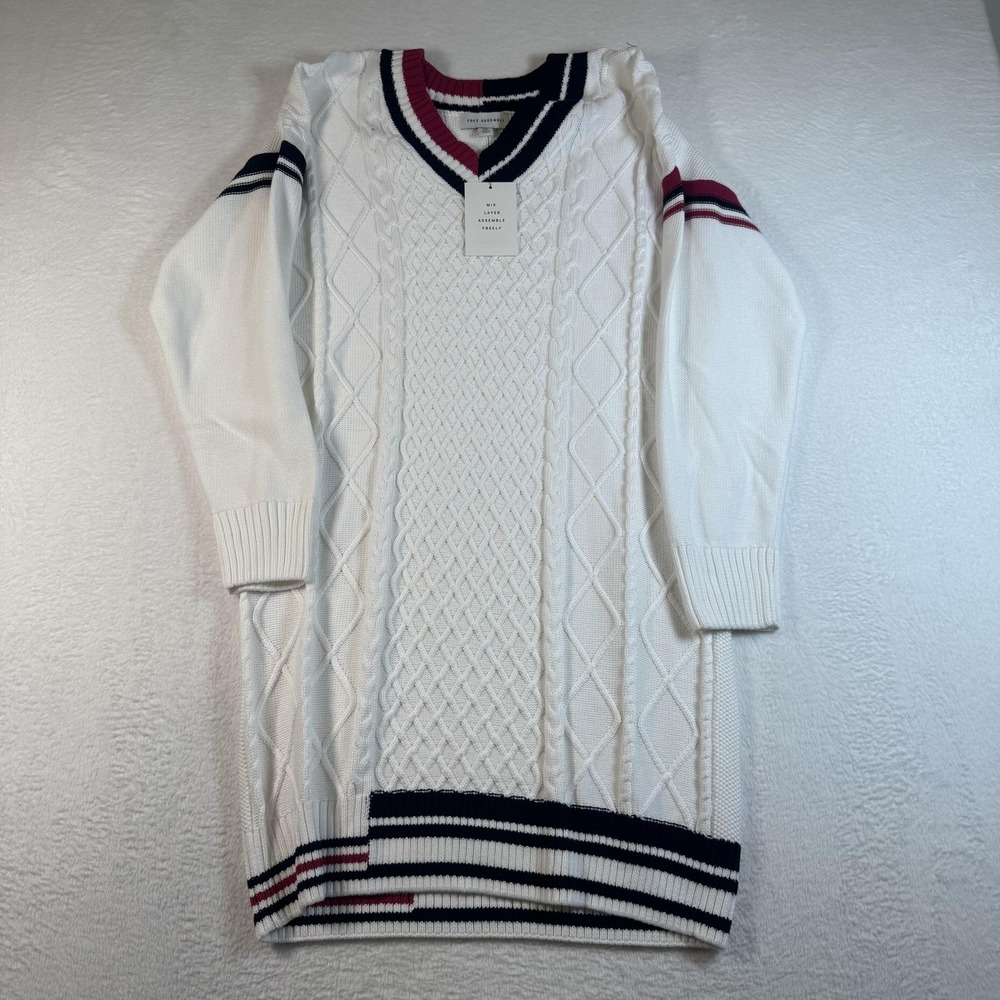 Free Assembly Sweater Dress Juniors XXL 18 White V Neck Cable Knit Preppy